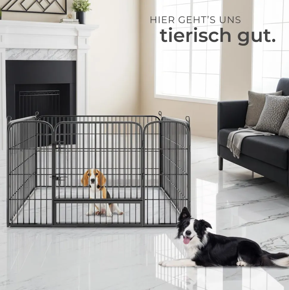 tectake® Welpenauslauf, 4-teilig, faltbar, Türe mit Doppelverriegelung, einfache Montage