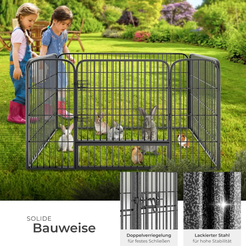tectake® Welpenauslauf, 4-teilig, faltbar, Türe mit Doppelverriegelung, einfache Montage