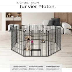 tectake® Welpenauslauf, 8-teilig, faltbar, abgerundete Ecken, einfache Montage, Bodenverankerung möglich