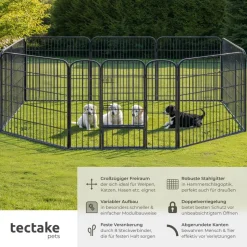 tectake® Welpenauslauf, 8-teilig, faltbar, abgerundete Ecken, einfache Montage, Bodenverankerung möglich
