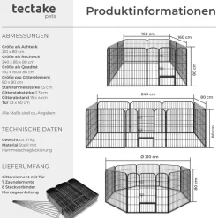 tectake® Welpenauslauf, 8-teilig, faltbar, abgerundete Ecken, einfache Montage, Bodenverankerung möglich