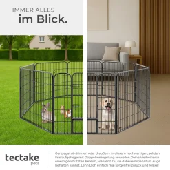 tectake® Welpenauslauf, 8-teilig, faltbar, abgerundete Ecken, einfache Montage, Bodenverankerung möglich