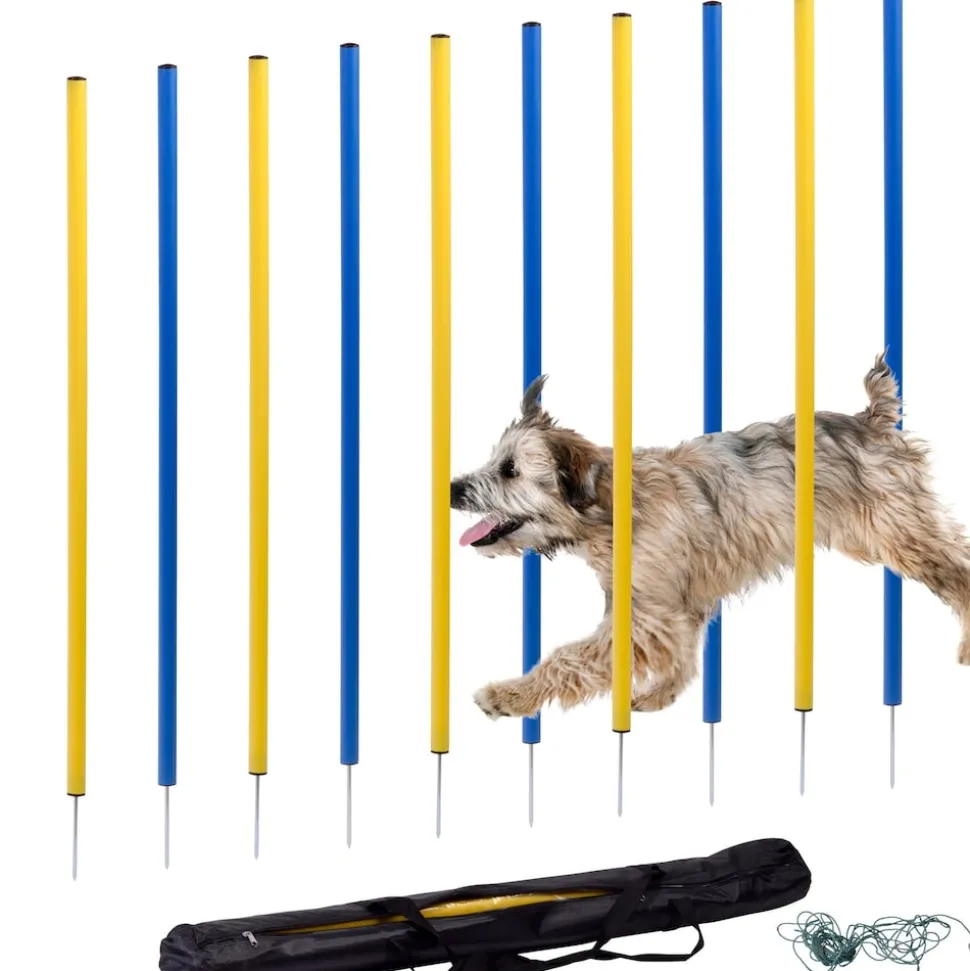 12-teiliges Agility Slalom Set - Hindernis mit 12 Stangen und Abstandsschnur