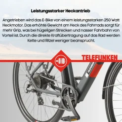 Telefunken Trekking E-Bike | Elektrofahrrad 28 Zoll | 8-Gang Kettenschaltung | Heckmotor 250W | 417,6Wh Akku | Pedelec XT490 Damen