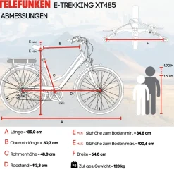 Telefunken Trekking E-Bike | Elektrofahrrad 28 Zoll | 21-Gang Kettenschaltung | Heckmotor 250W | 536,5Wh Akku | Pedelec XT485 Damen
