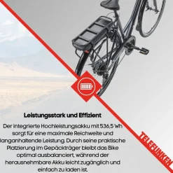 Telefunken Trekking E-Bike | Elektrofahrrad 28 Zoll | 21-Gang Kettenschaltung | Heckmotor 250W | 536,5Wh Akku | Pedelec XT485 Damen