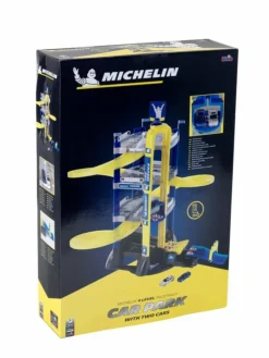 Theo Klein Michelin Service Parkhaus mit 4 Ebenen - mit Wippe, Sprungschanze und Rundenzähler, doppelte Abfahrtsrampen für Rennen, Aufzug und 2 Autos - Geeignet für Kinder ab 3 Jahren