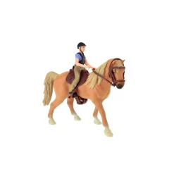 Toi-Toys 37160A - Braunes Pferd mit Reiter und Zubehör Horse Horses Pferdestall Zaun Pferdeset Reiterset