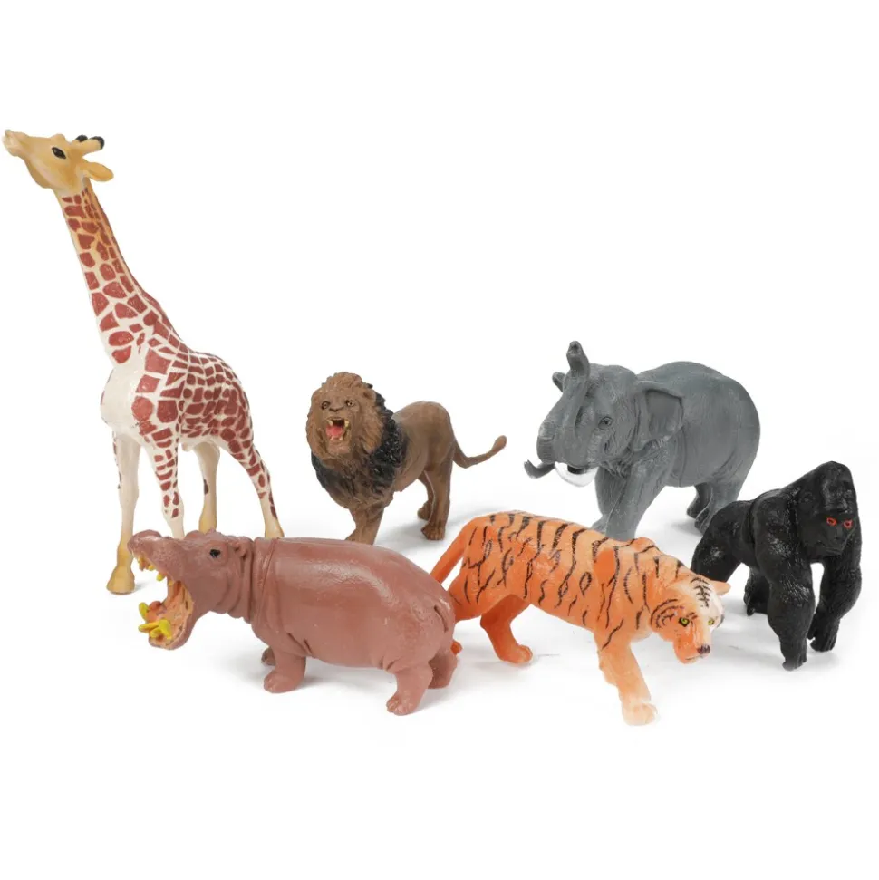 Toi-Toys - Animal World Tierfiguren - 6 Wilde Tiere (Tiger, Löwe, Nilpferd, Elefant, Giraffe, Gorilla)