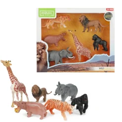 Toi-Toys - Animal World Tierfiguren - 6 Wilde Tiere (Tiger, Löwe, Nilpferd, Elefant, Giraffe, Gorilla)