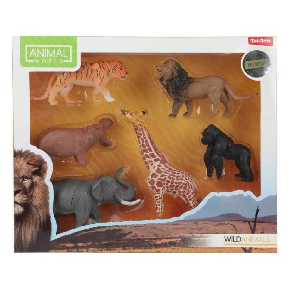 Toi-Toys - Animal World Tierfiguren - 6 Wilde Tiere (Tiger, Löwe, Nilpferd, Elefant, Giraffe, Gorilla)