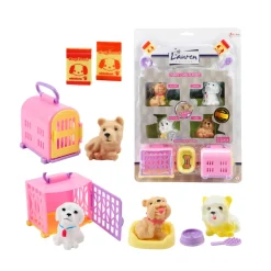 Toi-Toys LAUREN Welpe 4St Spielzeug Hunde Set mit Zubehör Transportbox ab 3 Jahren Kinder