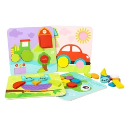 Tooky Toy Holzpuzzle 4er Set TL396 Holz 3D Formen 34 Puzzleteile ab 18 Monaten bunt