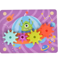 Tooky Toy Holzspielzeug TK352 Zahnräderspiel 19 teilig, Steckspiel, Motorikspiel bunt