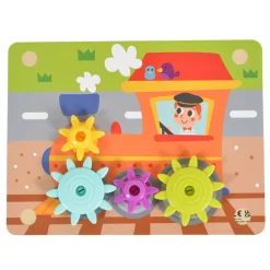 Tooky Toy Holzspielzeug TK352 Zahnräderspiel 19 teilig, Steckspiel, Motorikspiel bunt