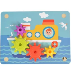 Tooky Toy Holzspielzeug TK352 Zahnräderspiel 19 teilig, Steckspiel, Motorikspiel bunt