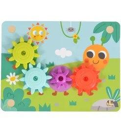 Tooky Toy Holzspielzeug TK352 Zahnräderspiel 19 teilig, Steckspiel, Motorikspiel bunt