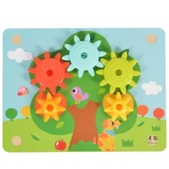 Tooky Toy Holzspielzeug TK352 Zahnräderspiel 19 teilig, Steckspiel, Motorikspiel bunt
