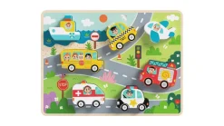Tooky Toy Kinder Holz-Puzzle Fahrzeuge 3D TH634 Steckpuzzle, 8-teilig, ab 1 Jahr bunt