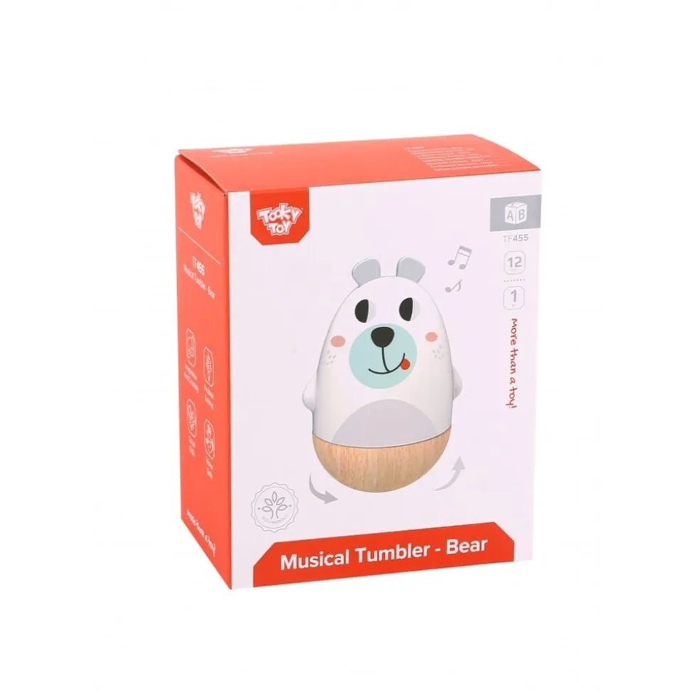 Tooky Toy Kinder Musikspielzeug Bär TF455, aus Holz, Wackelbär, Musikfunktion weiß