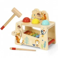 Tooky Toy Kinder Musikspielzeug 2 in 1 Xylophon Hammerspiel TF827 Holz 7-tlg. bunt