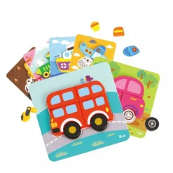 Tooky Toy Kinder Puzzle 6er Set TL635 Holz 3D Transport 33 Puzzleteile ab 1 Jahr bunt