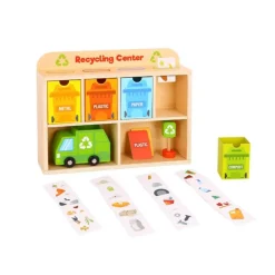 Tooky Toy Spielzeug Recycling Center TY635A aus Holz, Recyclinghof, Müllauto orange
