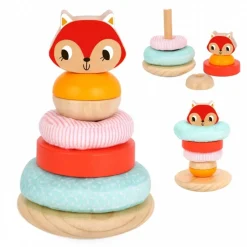 Tooky Toy Stapelturm Fuchs TH826 Holz 7-tlg, bunte Stapelpyramide, ab 12 Monaten bunt
