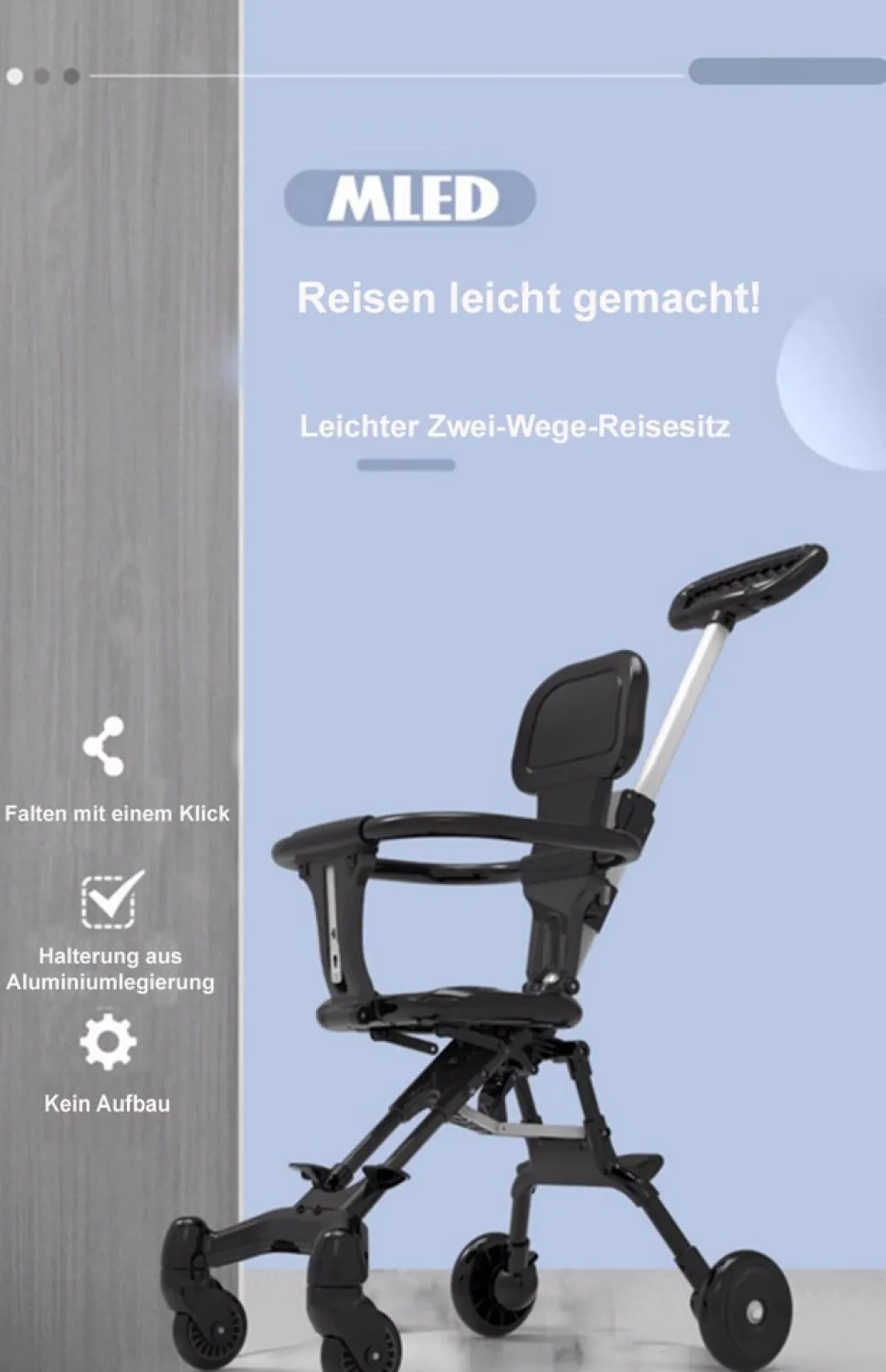 TPFLiving Klappkinderwagen aus Aluminium mit Sitzpolster