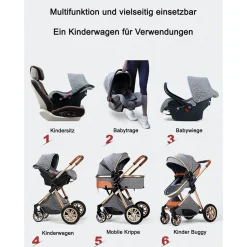 TPFLiving Kombi-Kinderwagen 3in1 Set - Modell 1 Stoff - Schokolade