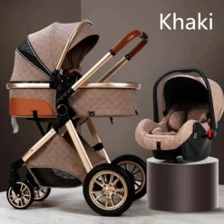 TPFLiving Kombi-Kinderwagen 3in1 Set - Modell 1 Stoff - Schokolade