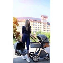 TPFLiving Kombi-Kinderwagen 3in1 Set - Modell 1 Stoff - Schokolade
