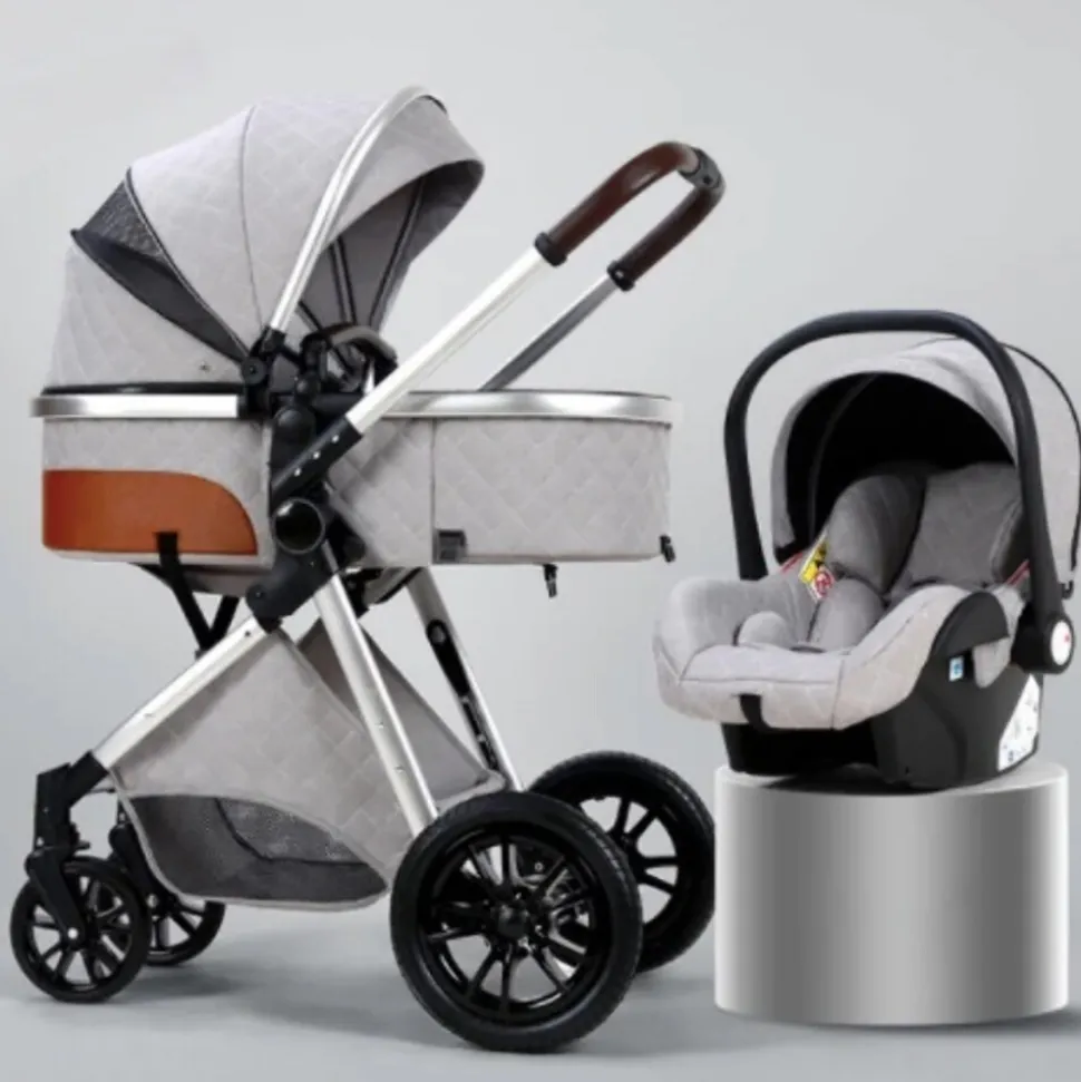 TPFLiving Kombi-Kinderwagen 3in1 Set - Modell 1 Stoff - Schokolade