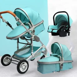 TPFLiving Kombi-Kinderwagen 3in1 Set - Modell 2 Stoff - Grau