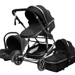 TPFLiving Kombi-Kinderwagen 3in1 Set - Modell 2 Stoff - Grau