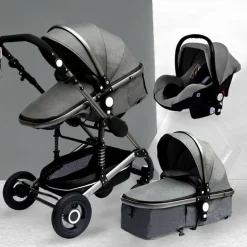 TPFLiving Kombi-Kinderwagen 3in1 Set - Modell 2 Stoff - Grau