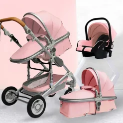 TPFLiving Kombi-Kinderwagen 3in1 Set - Modell 2 Stoff - Grau