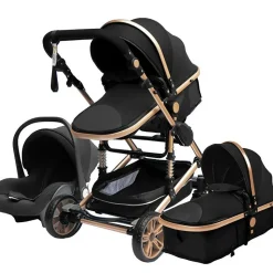 TPFLiving Kombi-Kinderwagen 3in1 Set - Modell 2 Stoff - Grau