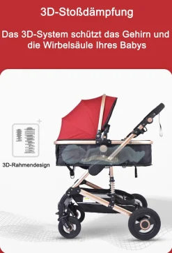 TPFLiving Kombi-Kinderwagen 3in1 Set - Modell 2 Stoff - Grau