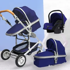 TPFLiving Kombi-Kinderwagen 3in1 Set - Modell 2 Stoff - Grau
