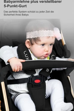 TPFLiving Kombi-Kinderwagen 3in1 Set - Modell Lux 7 Stoff - Schwarz