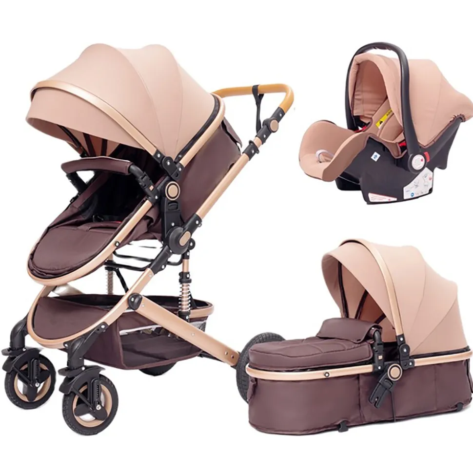 TPFLiving Kombi-Kinderwagen 3in1 Set - Modell Lux 7 Stoff - Schwarz