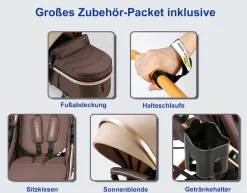TPFLiving Kombi-Kinderwagen 3in1 Set - Modell Lux 7 Stoff - Schwarz