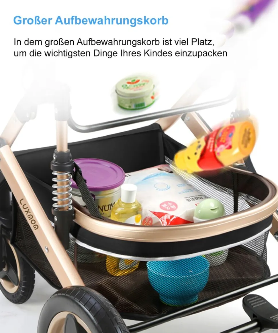 TPFLiving Kombi-Kinderwagen 3in1 Set - Modell Lux 7 Stoff - Schwarz