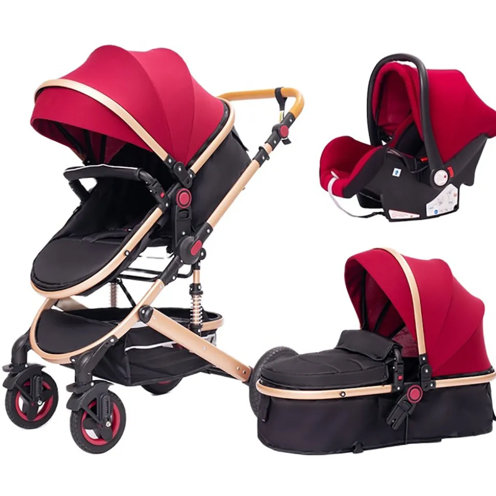 TPFLiving Kombi-Kinderwagen 3in1 Set - Modell Lux 7 Stoff - Schwarz