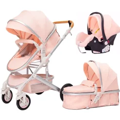 TPFLiving Kombi-Kinderwagen 3in1 Set - Modell Lux 7 Stoff - Schwarz