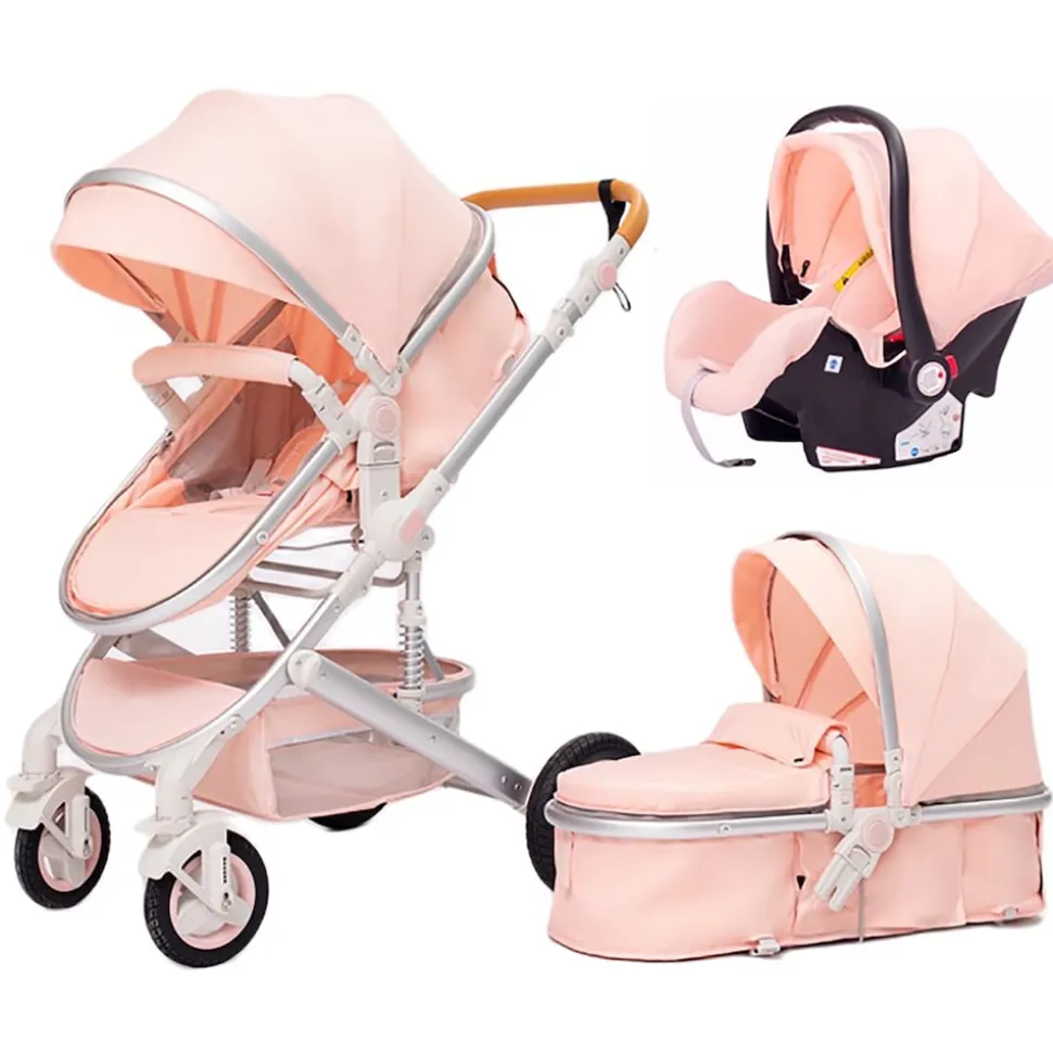 TPFLiving Kombi-Kinderwagen 3in1 Set - Modell Lux 7 Stoff - Schwarz