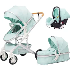 TPFLiving Kombi-Kinderwagen 3in1 Set - Modell Lux 7 Stoff - Schwarz