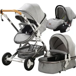TPFLiving Kombi-Kinderwagen 3in1 Set - Modell Lux 7 Stoff - Schwarz