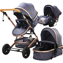 TPFLiving Kombi-Kinderwagen 3in1 Set - Modell Lux 7 Stoff - Schwarz